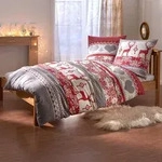 Traumschlaf Feinflanell Bettw&auml;sche Hirsch 155x220 cm + 80x80 cm - grau;rot