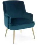 Sessel Clelia in Samt-Optik, modern gepolstert, Blau, goldfarbenes...