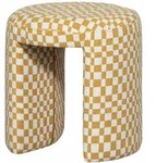 Hocker Charlie aus Webstoff, gepolstert im Karomuster, modern, gelb, rund f&uuml;r...