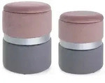 Pouf Polina 2er-Set aus Samt, modern mit Stauraum, zweifarbig in Rosa/Grau, rund