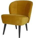 Sessel Sara aus Samt, modernes Design, ocker, gepolstert, Gestell aus Birkenholz,