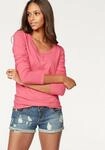 VIVANCE Langarmshirt Damen apricot, wei&szlig; Gr.32/34