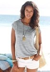 BEACHTIME BY LASCANA Kurzarmshirt Damen schwarz-meliert, grau-meliert Gr.40/42
