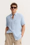Leinen-Freizeithemd mit Button-Down-Kragen und Brusttasche in hellblau
