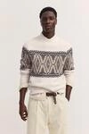 Rollkragenpullover mit Jacquardmuster in Ecru