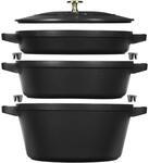 Staub Stackable Set Kochtopfset 3-tlg, rund, Schwarz, Gusseisen