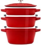 Staub Stackable Set Kochtopfset Stackable 3-tlg, rund, Kirsch-Rot, Gusseisen