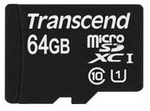TRANSCEND 64GB MicroSDXC Class10 UHS-1 w/adapter (TS64GUSDU1)