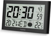Hama Digitale Wanduhr Martinique, Funkuhr mit Thermometer/Hygrometer, Schwarz