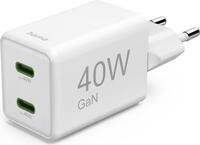 Hama Schnellladeger&auml;t, GaN, 2x USB-C, Super-Mini-Ladeger&auml;t, PD, 40 W, Wei&szlig;
