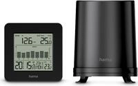 Hama Wetterstation Mykonos mit Regenmesser/Au&szlig;ensensor, Funk, Wecker, Schwarz