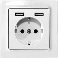 Eltako Schutzkontakt-Steckdose reinwei&szlig; gl&auml;nzend DSS55E+2xUSBA-wg (30055896)