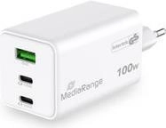 MediaRange 100W GaN Schnellladeadapter (EU-Stecker), 2x USB-C und 1x USB-A,