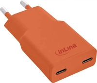 InLine 31590O, InLine USB-C Ladeger&auml;t, 30W, GaN, Dual USB-C, PD/PPS, Papaya/orange