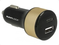 Navilock 63069, Navilock Car charger - Auto-Netzteil - 3 A (USB, USB-C) - Schwarz