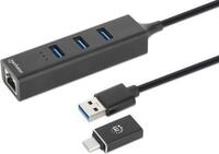 MANHATTAN 3-Port USB 3.0 Typ-C / Typ-A Kombo-Hub mit Gigabit Ethernet-Netzwerkadapter