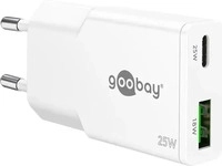 Wentronic 75734, Wentronic Goobay USB-C PD GaN Dual-Schnellladeger&auml;t Slim 25 W wei&szlig;