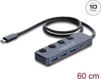 Delock USB 10 Gbps Hub mit 3 x USB Typ-A und 1 x USB Type-C Buchse mit Schalter