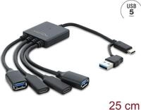 Delock 4 Port USB 5 Gbps Kabel-Hub mit USB Type-C oder USB Typ-A Stecker zu 2 x USB