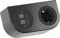 BACHMANN PIX HOLDER DOUBLE, 1x CEE7/3, 1x USB A/C, CEE7/7, schwarz, 2 m...