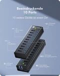 10-Port USB 3.2 Gen 2 (10 Gpbs) Hub mit 1x Tablet-Ladeport, inkl. 12 V/4 A Netzteil,
