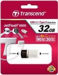 Transcend 890 32GB JetFlash - 32 GB - USB 3.1/USB 3.0 - Kappe - Schwarz - Grau - CE -
