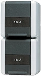 JUNG SCHUKO-Steckdose 2-fach 8220NAW WG800 IP44 waagr.Mont. Be-Fe. 4 Lei 8220NAW