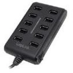 LogiLink USB 2.0 Hub, 10 Port, mit Ein-/Ausschalter, schwarz Anschluss 10 x USB,