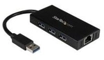 StarTech.com 3 Port Portable USB3.0 Hub with Gigabit Ethernet Adapter NIC - Hub - 3 x