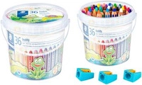 STAEDTLER Hexagonal-Buntstift buddy, 36er Eimer + Spitzer Der ideale erste