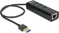 DeLock USB3.0 Hub 3 Port + 1 Port Gigabit LAN 10/100/1000 Mb/s - Hub - 3 x SuperSpeed