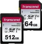 Transcend 340S - Flash-Speicherkarte - 64GB - A1 / Video Class V30 / UHS-I U3 - SDXC