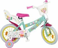 TOIMSA Kinderfahrrad 14 Peppa Pig gr&uuml;n mit St&uuml;tzr&auml;dern Korb Puppensitz...