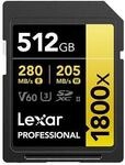 Lexar Professional 1800x 512 GB SDXC UHS-II Klasse 10 (LSD1800512G-BNNNG)
