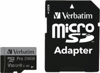 Verbatim PRO U3 - Flash-Speicherkarte (microSDXC-an-SD-Adapter inbegriffen) - 256GB -