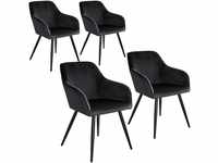 tectake 4er Set Stuhl Marilyn Samtoptik, schwarze Stuhlbeine - schwarz 404051