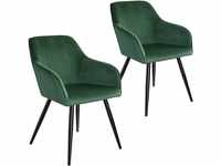 2er Set Stuhl Marilyn Samtoptik, schwarze Stuhlbeine - dunkelgrün/schwarz