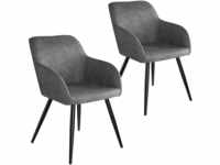 tectake 2er Set Stuhl Marilyn Stoff, schwarze Stuhlbeine - grau/schwarz 404062