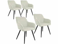 4er Set Stuhl Marilyn Leinenoptik, schwarze Stuhlbeine - crème/schwarz