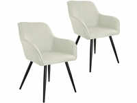 2er Set Stuhl Marilyn Leinenoptik, schwarze Stuhlbeine - crème/schwarz