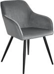 TecTake GmbH Esszimmerstuhl Marilyn Samtoptik, schwarze Stuhlbeine - grau/schwarz,