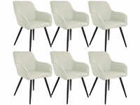 6er Set Stuhl Marilyn Leinenoptik, schwarze Stuhlbeine - crème/schwarz