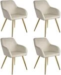 TecTake GmbH Esszimmerstuhl Marilyn Samtoptik, goldene Stuhlbeine - creme/gold, 4er