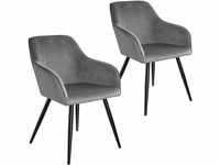 tectake 2er Set Stuhl Marilyn Samtoptik, schwarze Stuhlbeine - grau/schwarz...