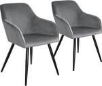 TecTake GmbH Esszimmerstuhl Marilyn Samtoptik, schwarze Stuhlbeine - grau/schwarz,