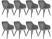 tectake 8er Set Stuhl Marilyn Samtoptik, schwarze Stuhlbeine - grau/schwarz...