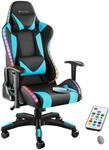 TecTake GmbH Gamingstuhl Tartaros, LED, Massagefunktion - schwarz/azur 405301