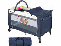 tectake Kinderreisebett Hund 132x75x104cm mit Wickelauflage und Transporttasche...