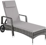 TecTake GmbH Sonnenliege Rattan mit Rollen - grau/hellgrau 404588