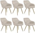 TecTake GmbH Stuhl Marilyn, Samtoptik, gesteppt - taupe/gold, 6er Set 405758